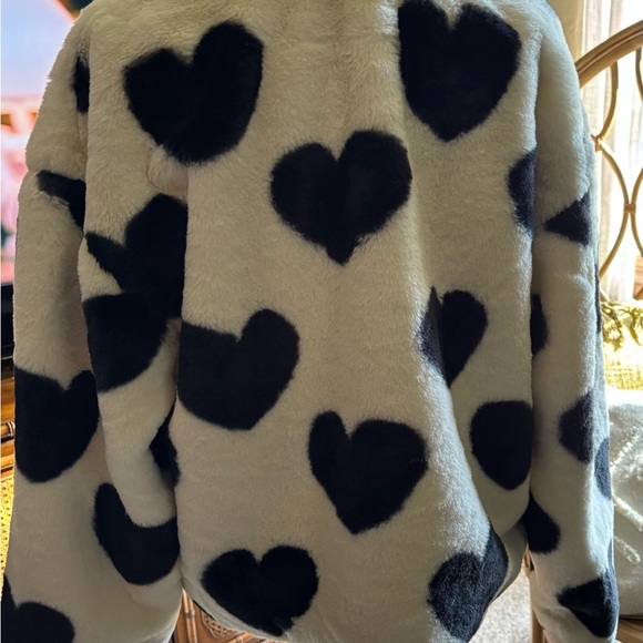 NWT Stoosh Black Hearts Faux Fur Jacket Size XLG - Picture 2 of 7